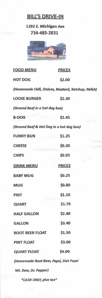 Bill's Drive-In menu board, Ypsilanti MI